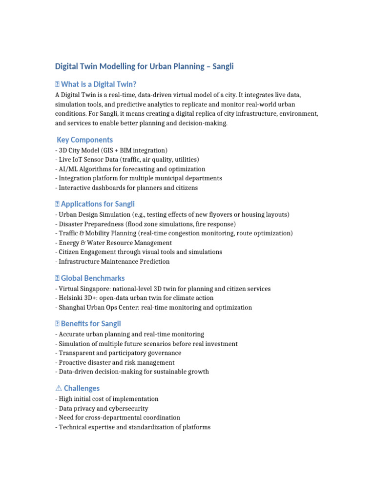 Digital Twin Urban Planning for Sangli | PDF | Simulation | Urban Planning