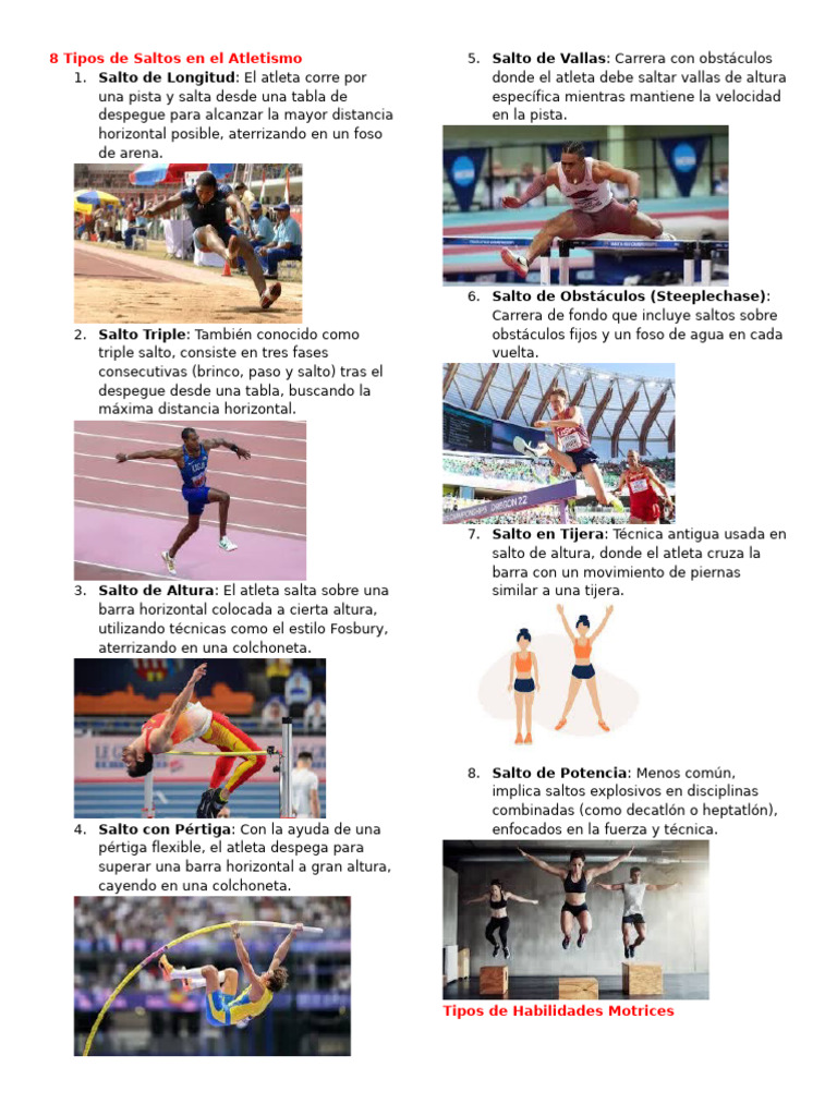 Tipos de Saltos en Atletismo | PDF | Deporte del atletismo