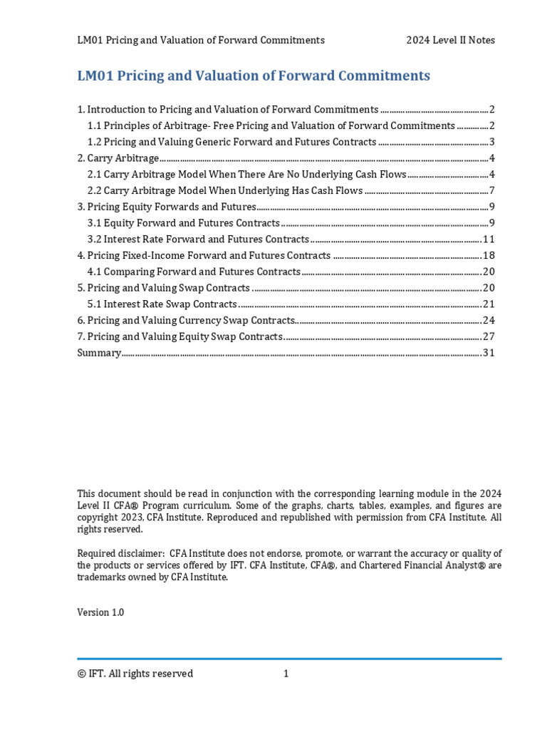 LM01 Pricing and Valuation of Forward Commitments IFT Notes | PDF | Swap  (Finance) | Arbitrage
