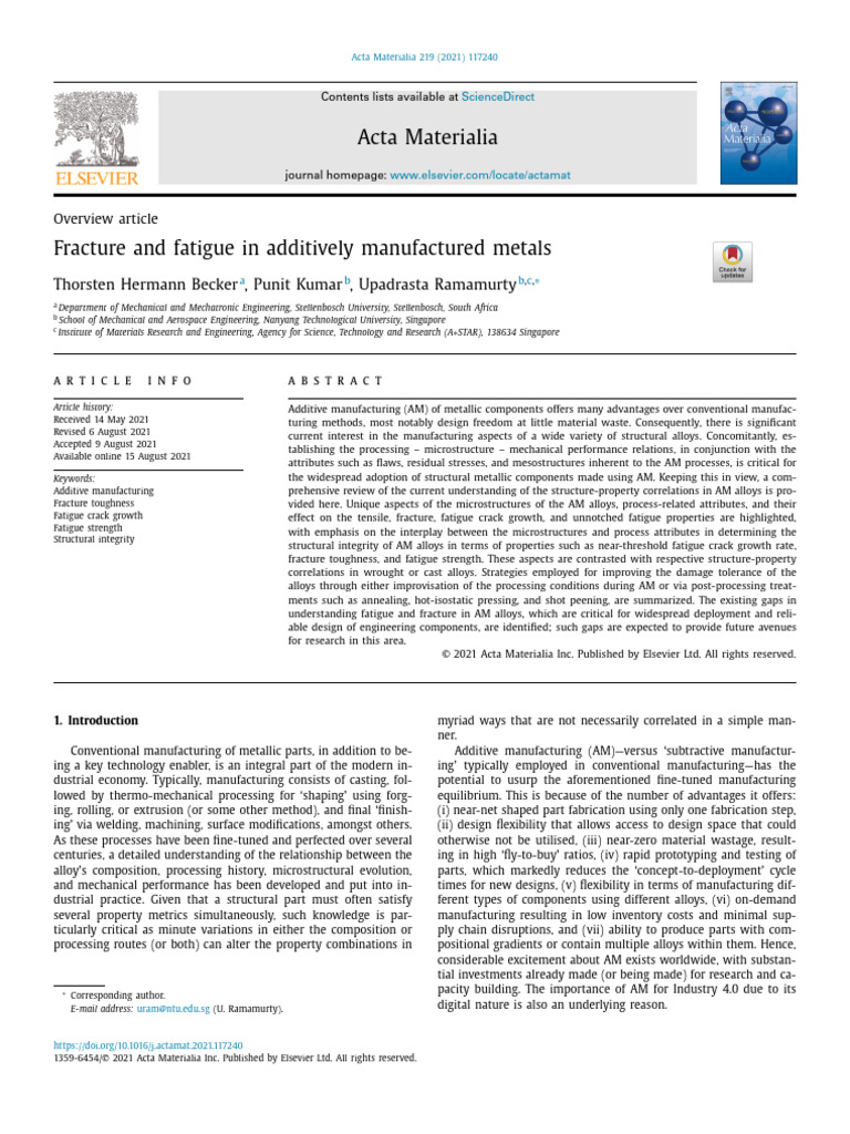 Fracture and Fatigue in AM Metals | PDF | Fracture | Fatigue (Material)