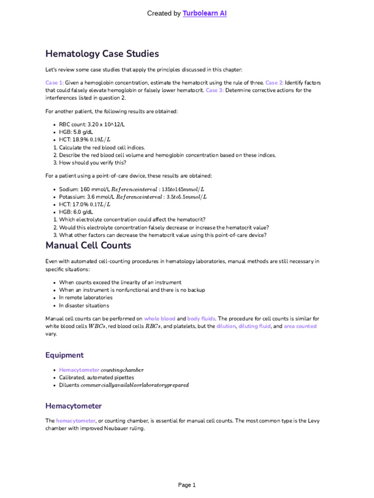 Hematology Case Studies and Manual Counts | PDF | Anemia | Red Blood Cell