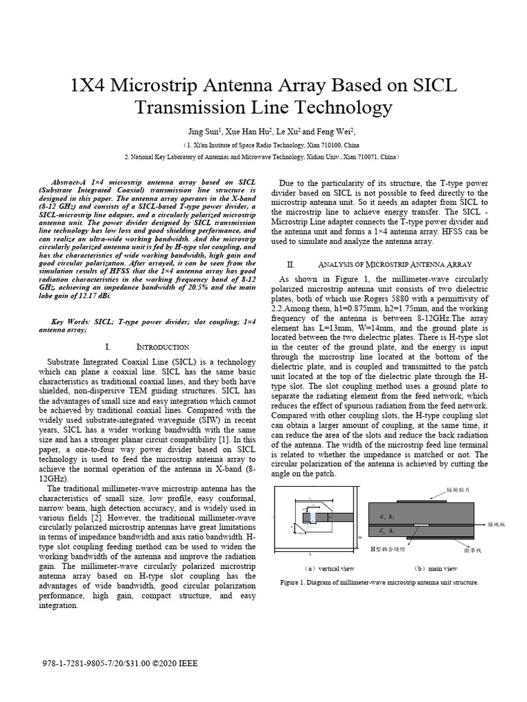 1x4 SICL Microstrip Antenna Array Design | PDF | Antenna (Radio ...