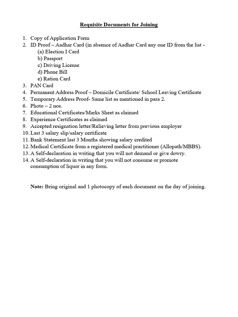Joining Documents Checklist | PDF