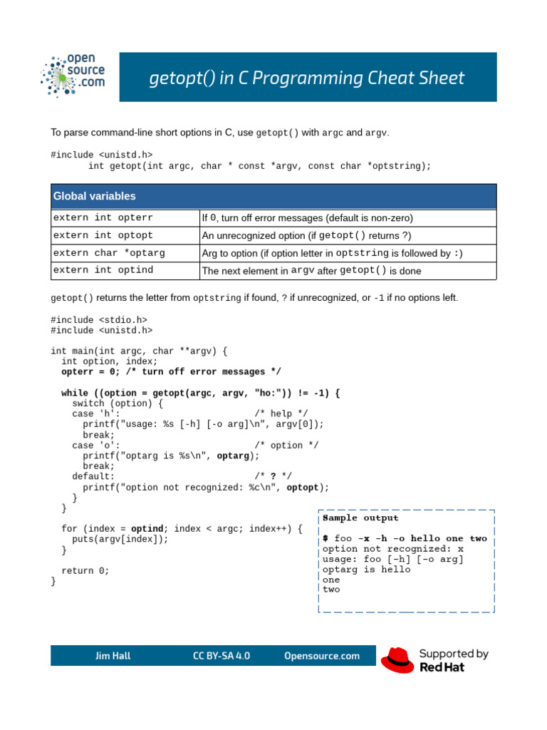 C getopt() Command-Line Options Guide | PDF | Programming Paradigms ...