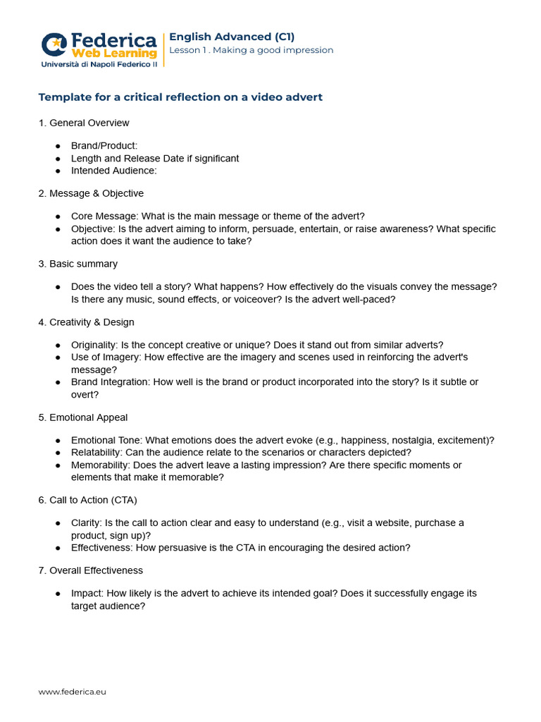 Template For Advert Evaluation | PDF