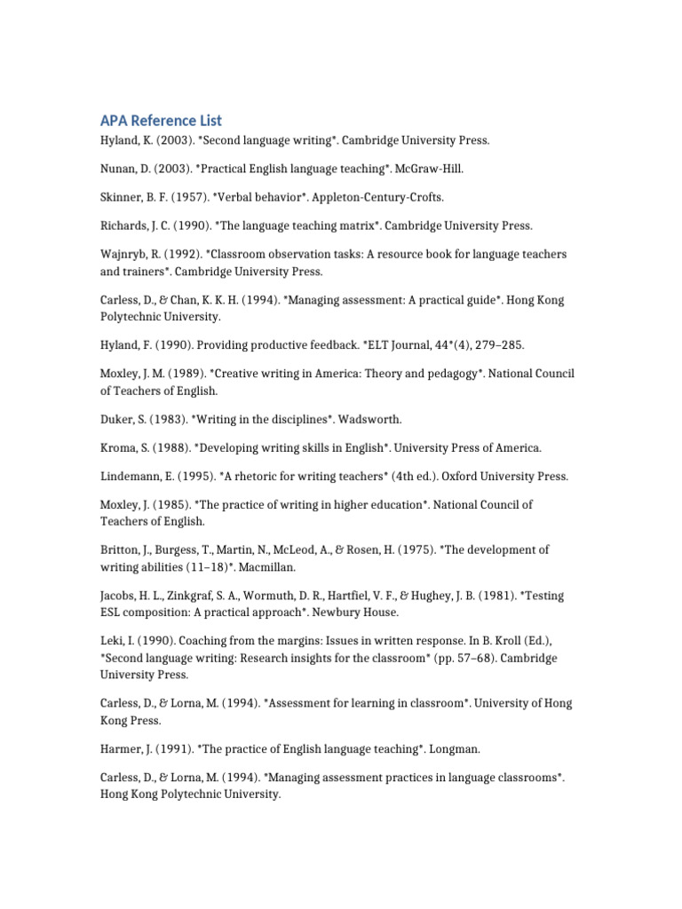 Handwritten APA Reference Examples | PDF | English As A Second Or ...