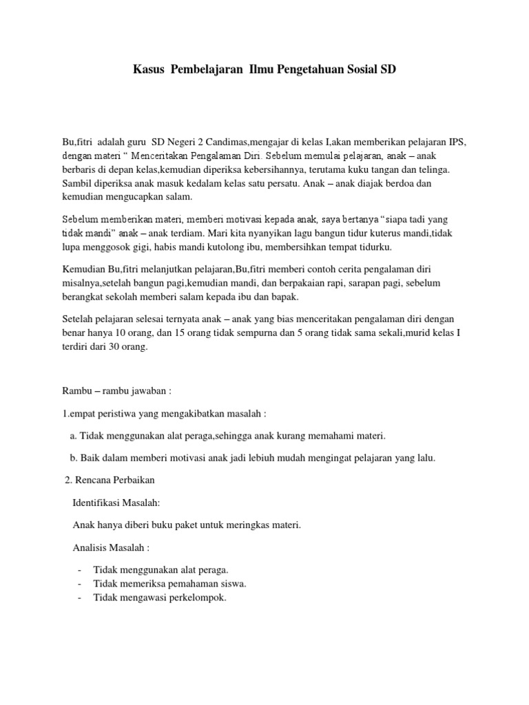Contoh Kasus Pembelajaran Di Sd Tutorial Lif Co Id