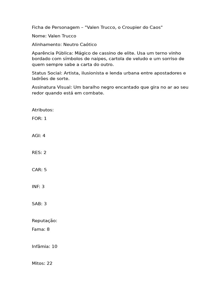 Valen Trucco: O Croupier do Caos | PDF | Cartas de baralho