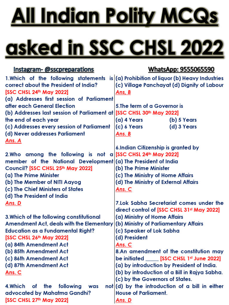 SSC CHSL Exam Questions and Answers | PDF | Government Of India ...