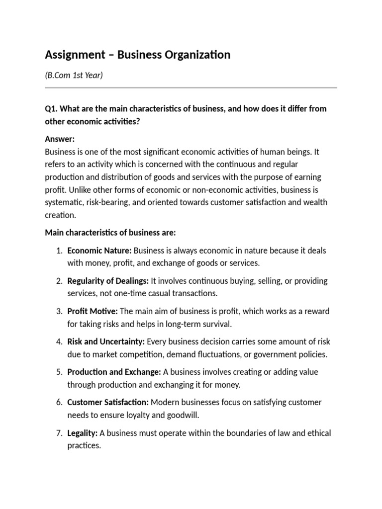 Characteristics of Business Explained | PDF | Business | Economics