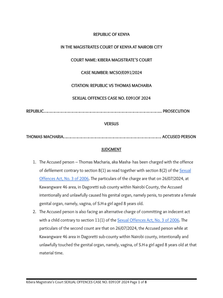 JUDGMENT IN REPUBLIC VS THOMAS MACHARIA , SEXUAL OFFENCES CASE NO ...