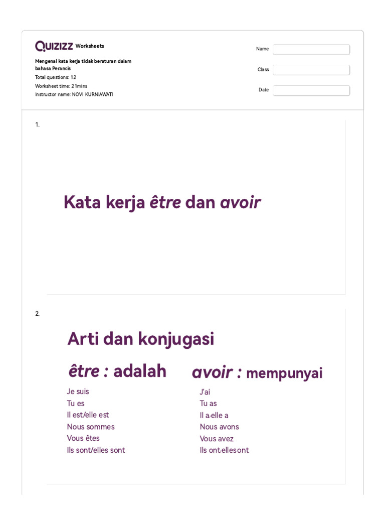 Verbes Être et Avoir en Français | PDF