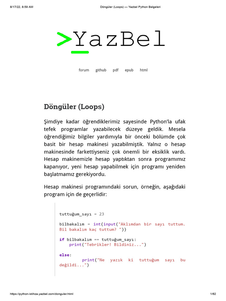 Döngüler (Loops) — Yazbel Python Belgeleri | PDF