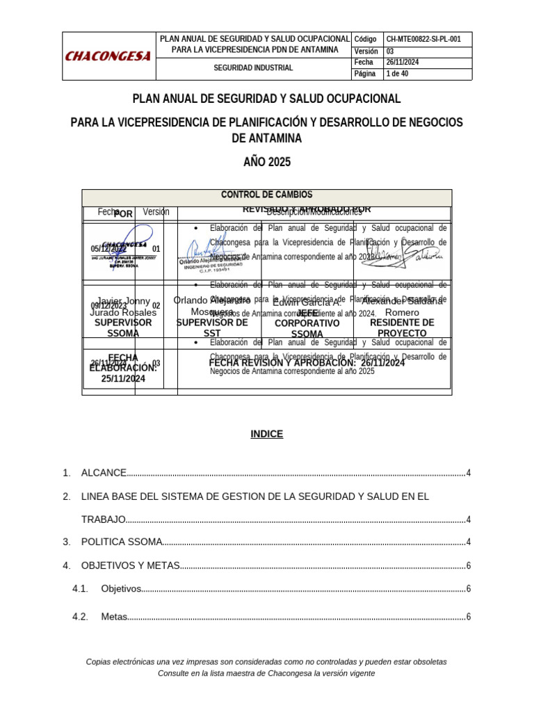 Plan Anual de Seguridad 2025 Antamina | PDF | Seguridad y salud ...