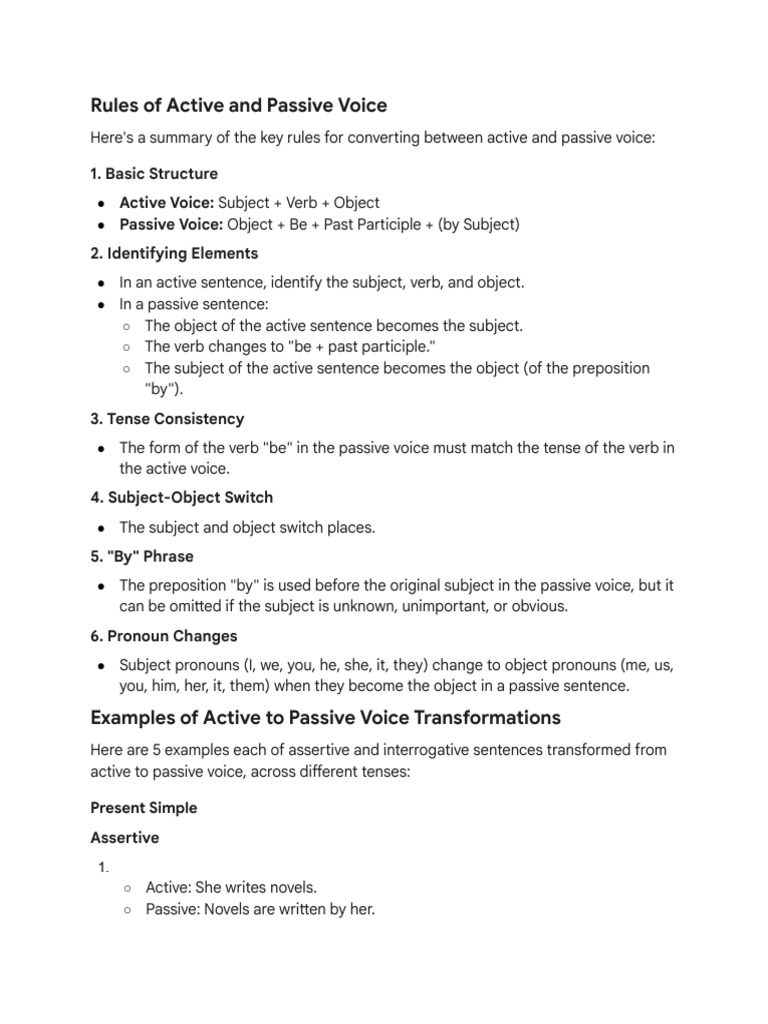 Active and Passive Voice Rules | PDF | Subject (Grammar) | Verb