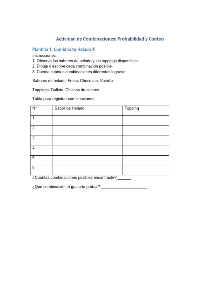 Actividades de Combinaciones para Primaria | PDF