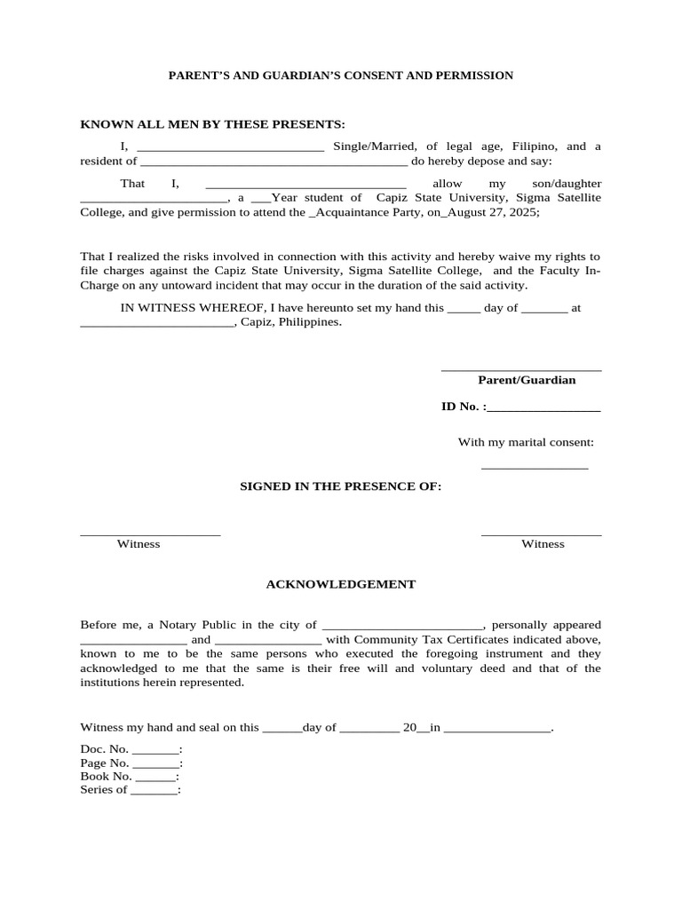 Parent Consent for School Event | PDF