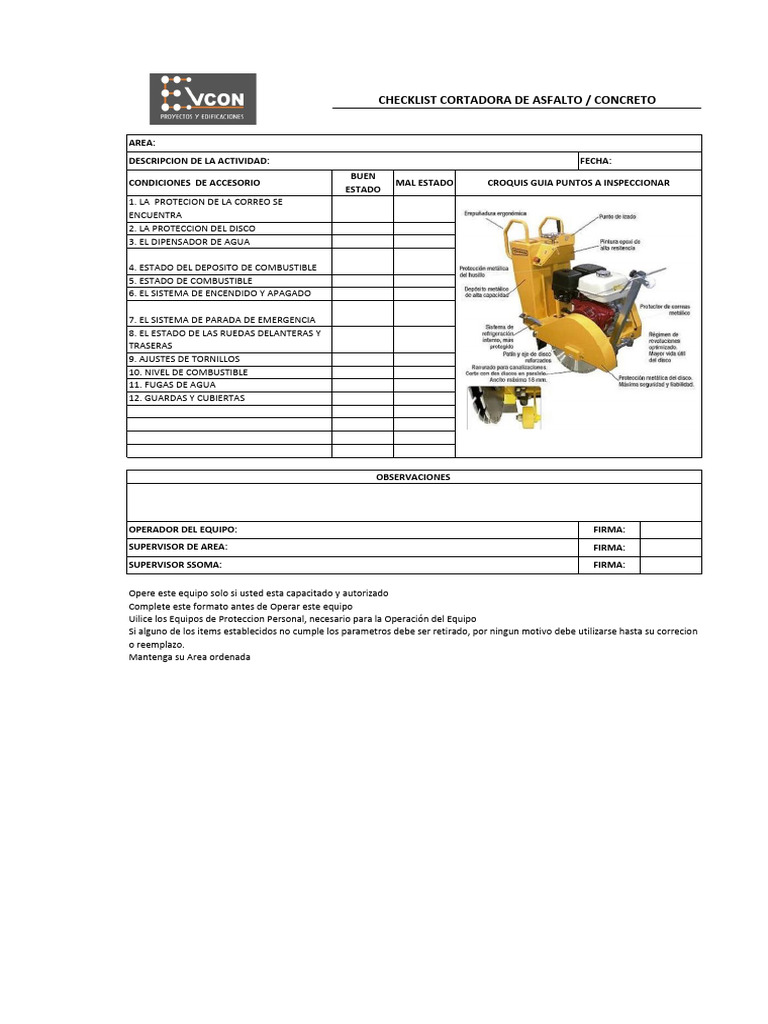 Checklist de Inspección para Cortadora | PDF