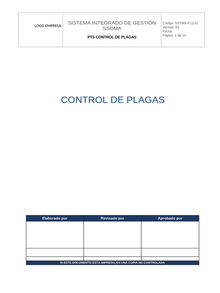 Procedimiento de Fumigacion y Control de Plagas | PDF | Control de ...