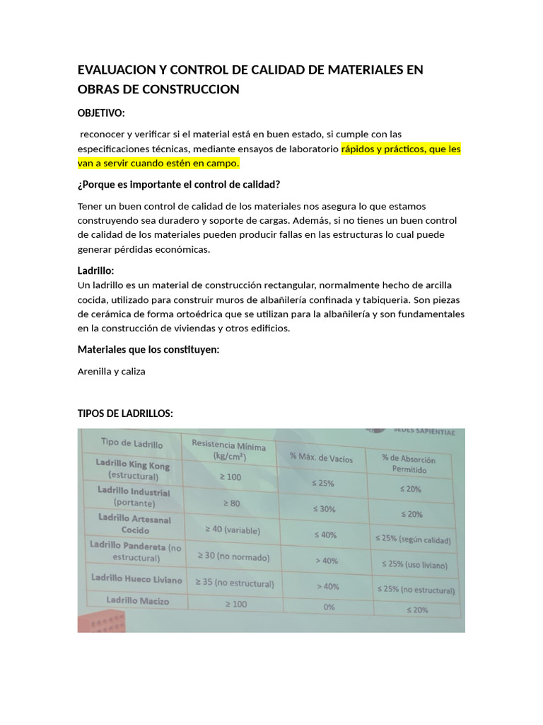 Control de Calidad en Materiales de Construcción | PDF | Hormigón | Cemento