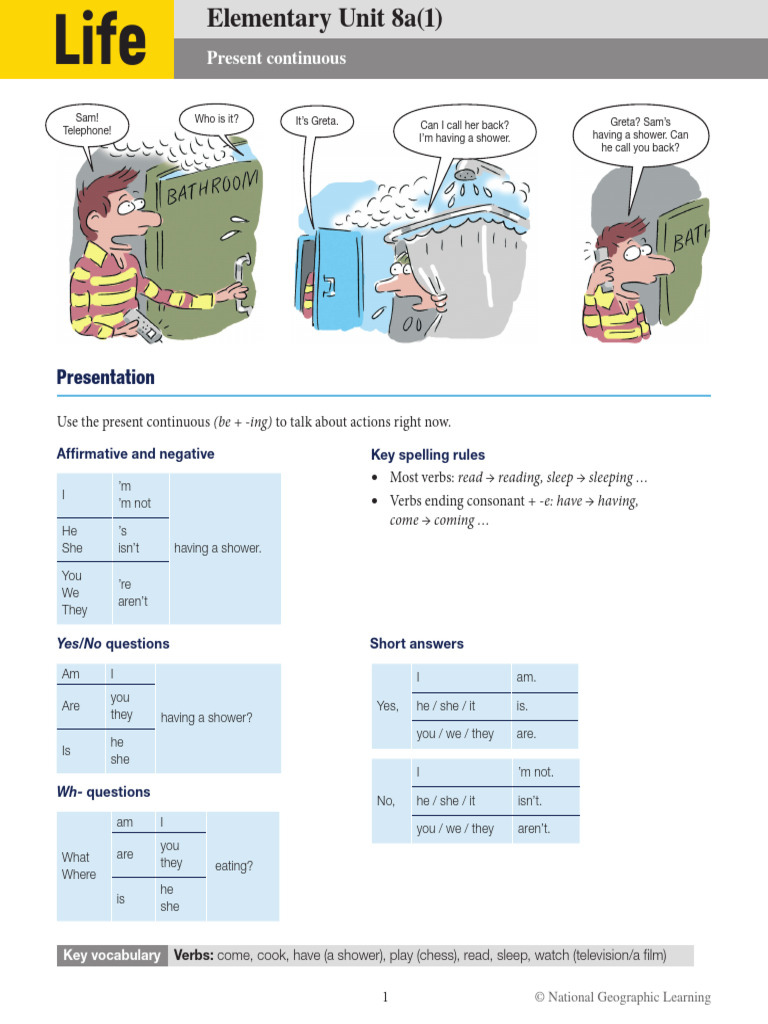 Life Elementary - 08a-P1 - Present Continuous (Verbs) | PDF | Language ...