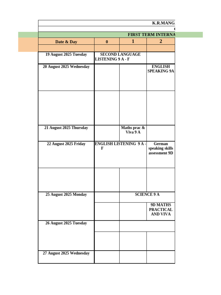 KRM World School Class IX Assessment Schedule | PDF