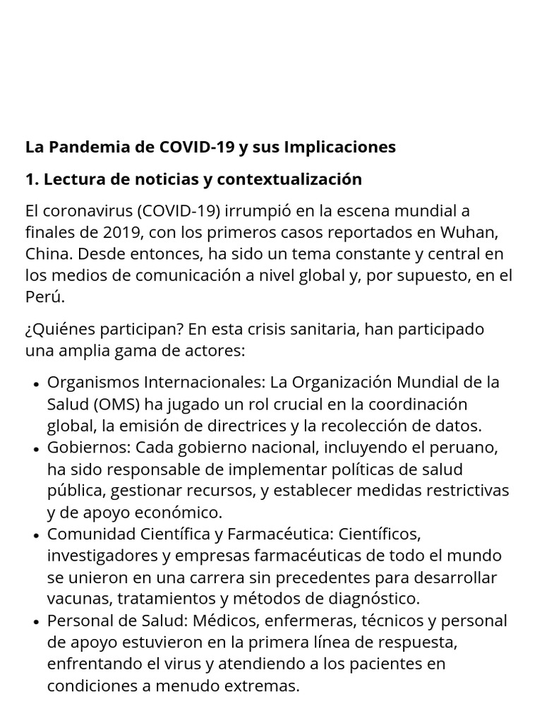 Impacto del COVID-19 en la Sociedad | PDF