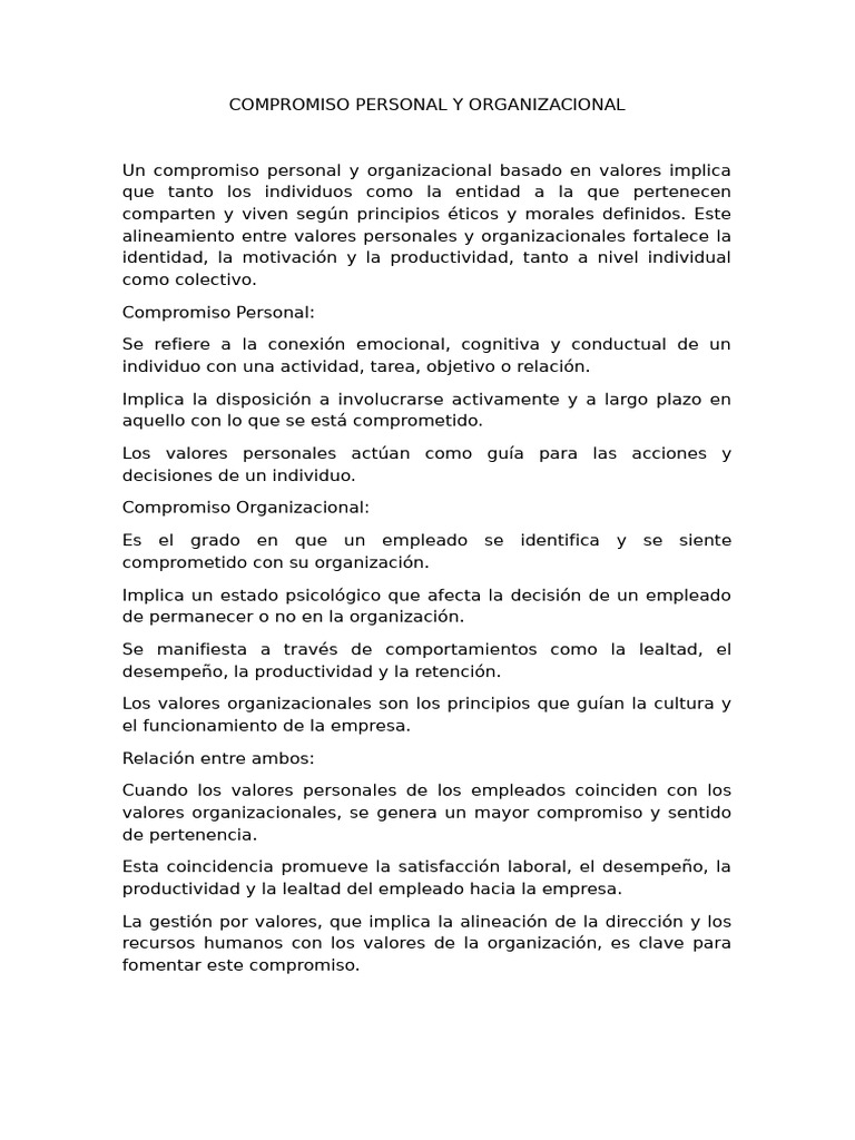 Compromiso Personal y Organizacional | PDF