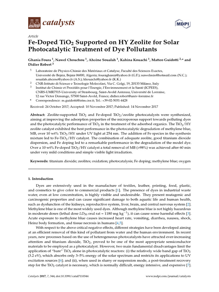 Fe Doped TiO2 Supported On HY Zeolite Fo | PDF | Titanium Dioxide ...