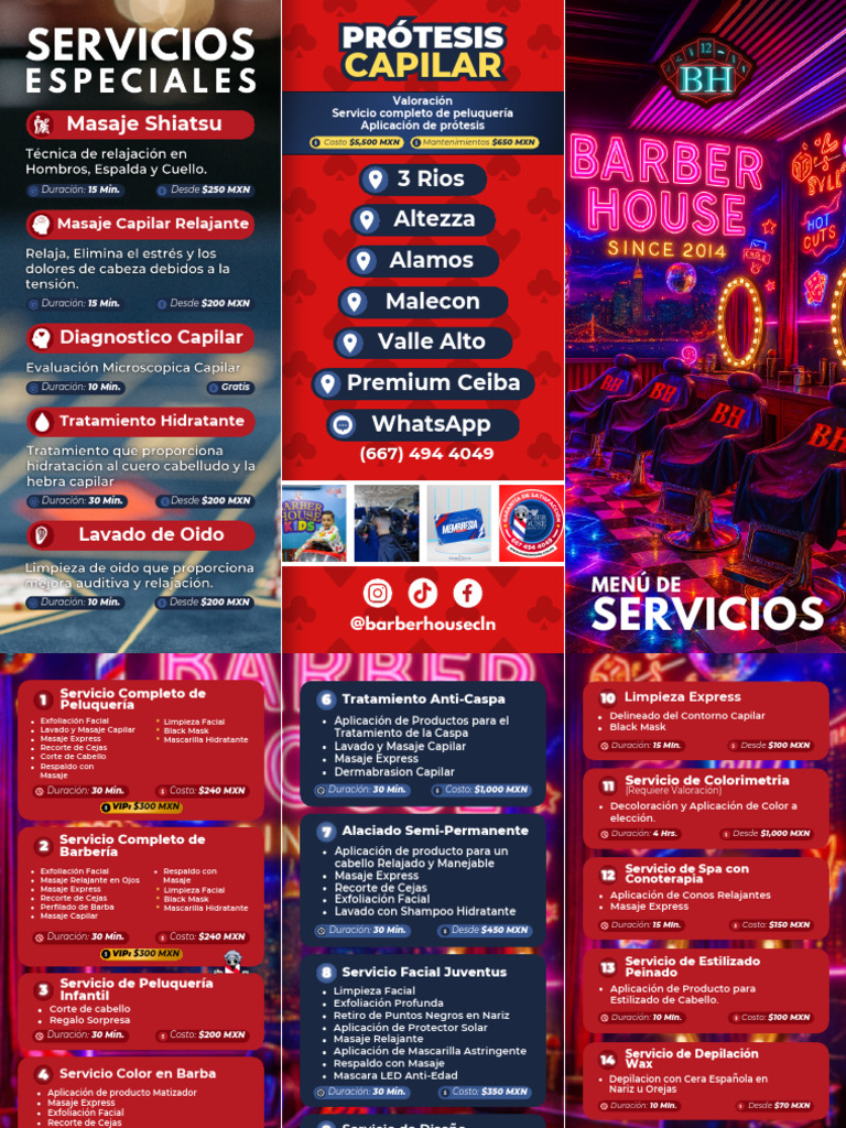 Menú de Servicios Barbería 3 Ríos | PDF | Medicina de rehabilitación ...