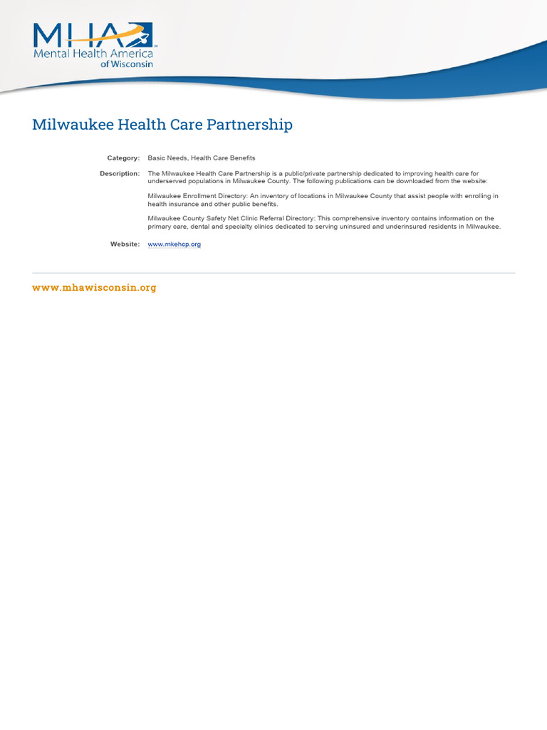 Milwaukee Health Care Partnership Guide | PDF
