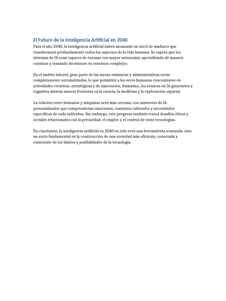 Futuro de la IA en 2040 | PDF