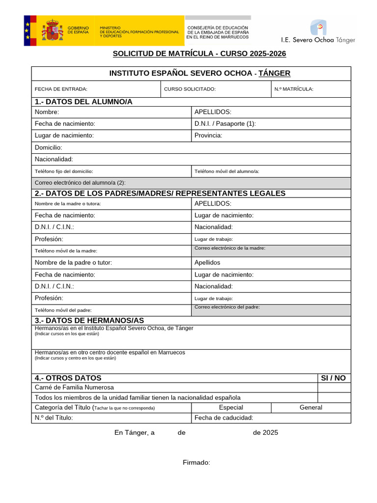 Solicitud de Matrícula | PDF