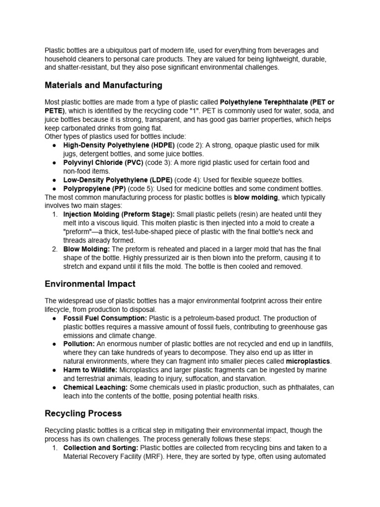 Environmental Impact of Plastic Bottles | PDF | Plastic | Recycling