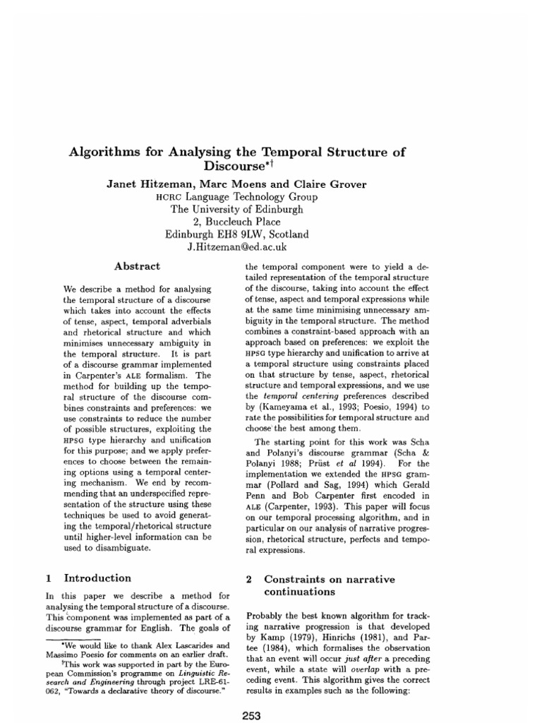 Algorithms For Analysing The Temporal Structure of Discourse T | PDF ...