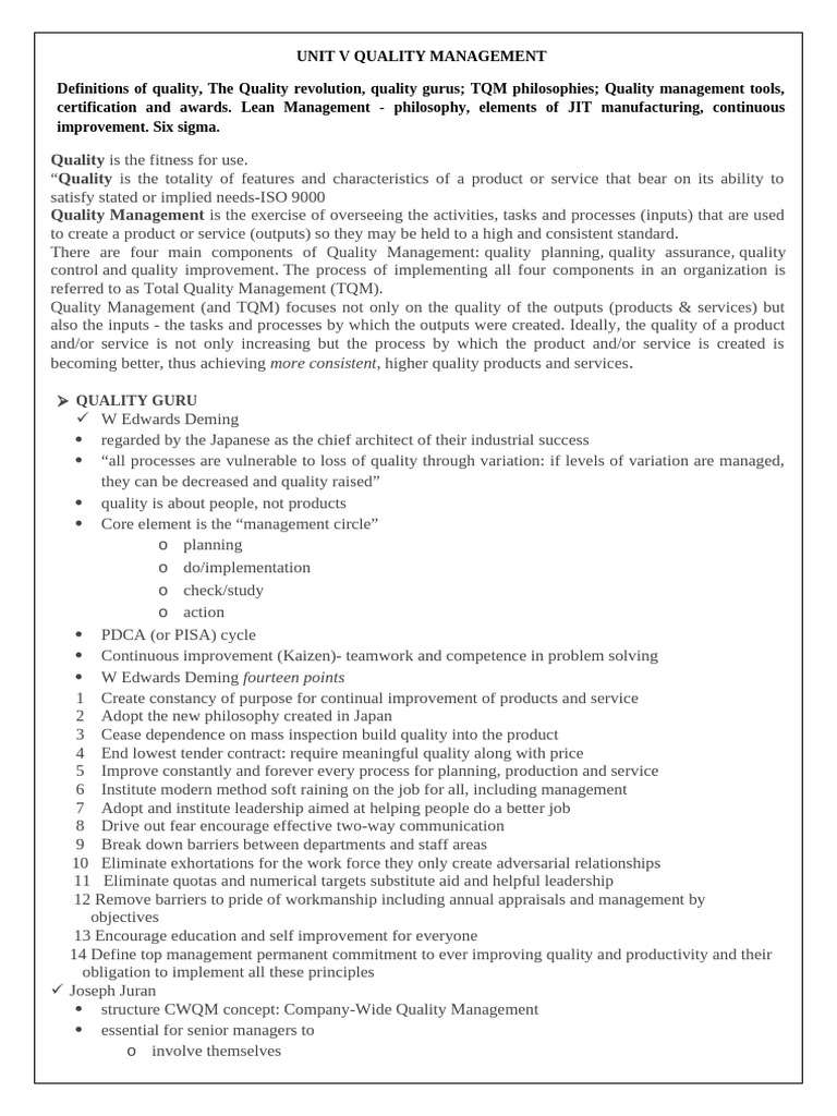 Quality Management and TQM Essentials | PDF | Lean Manufacturing ...