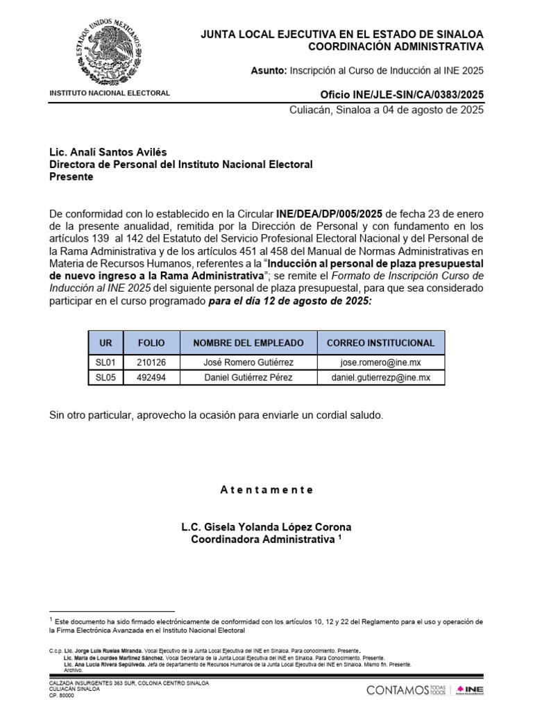 Inscripción Curso Inducción INE 2025 | PDF | Gobierno