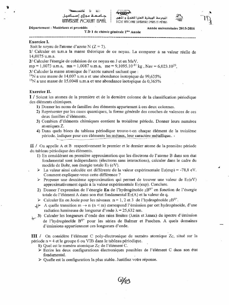 Calculs de Chimie Générale sur l'Azote | PDF | Chimie quantique ...