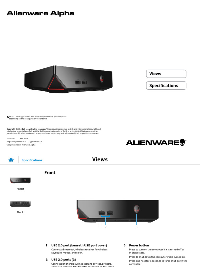 Alienware Alpha Specifications Guide | PDF | Usb | Computer Network
