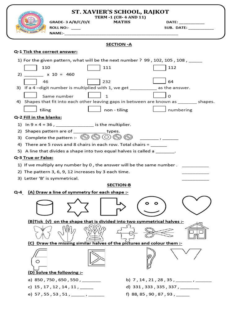 4 4146 GR.3 Term - 1 Maths | PDF | Symmetry | Geometry