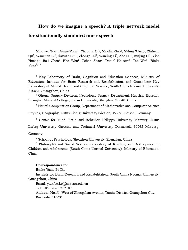 2024 Gao - How Do We Imagine A Speech A Triple Networkmodel | PDF ...