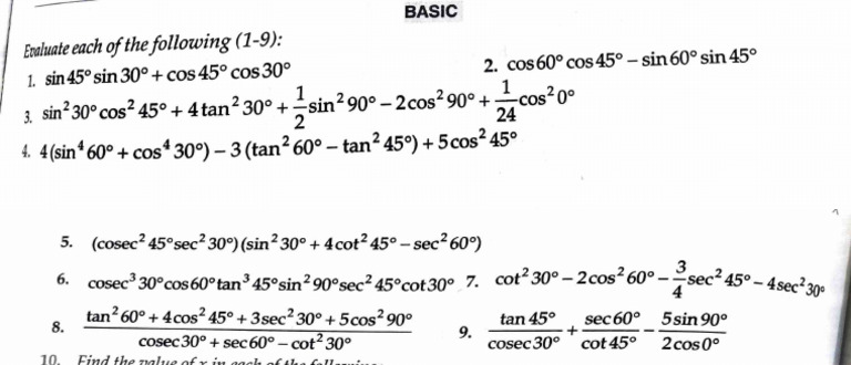 Trigonometry Simplification Exercises | PDF