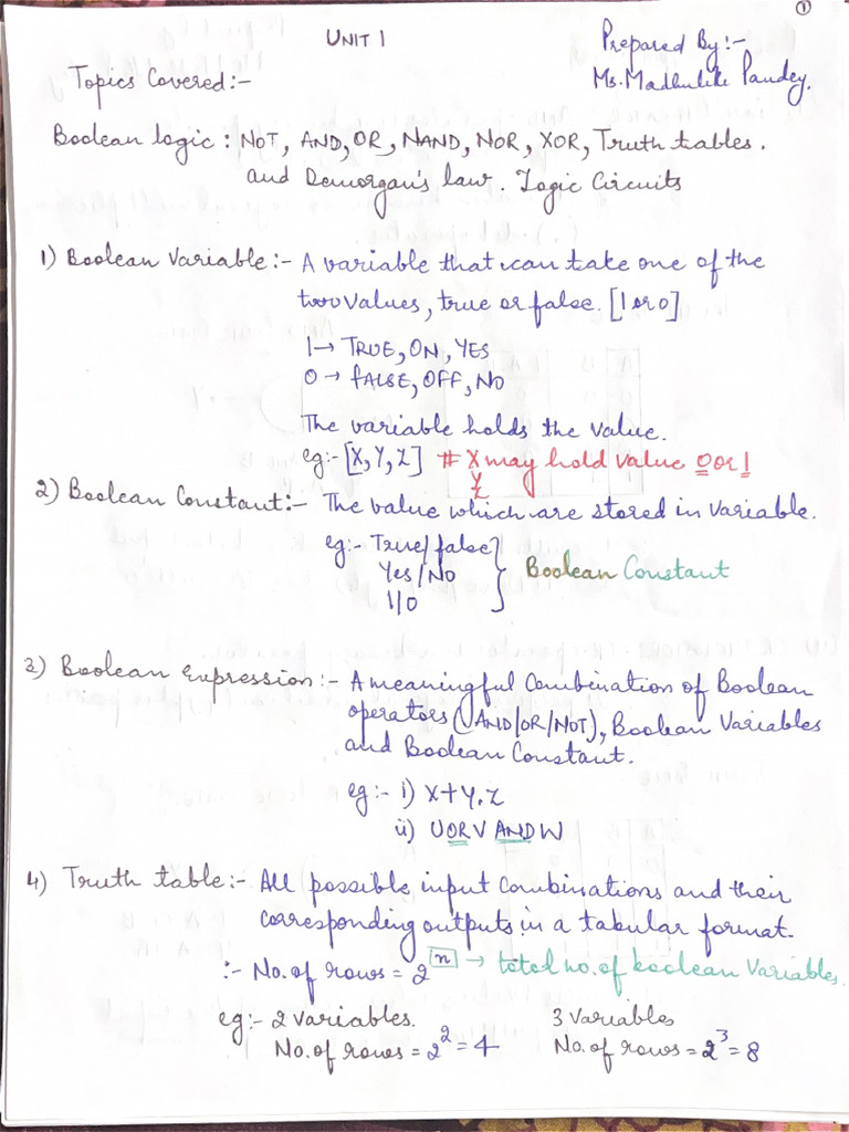 Class 11 Boolean Notes | PDF