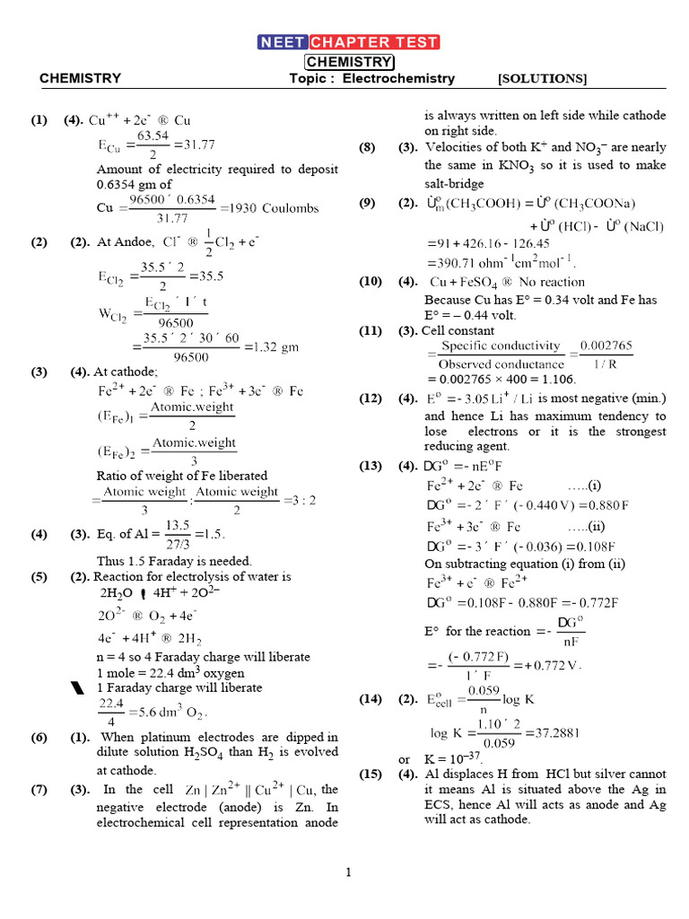 Electrochemistry Concepts and Calculations | PDF | Electrochemistry | Redox