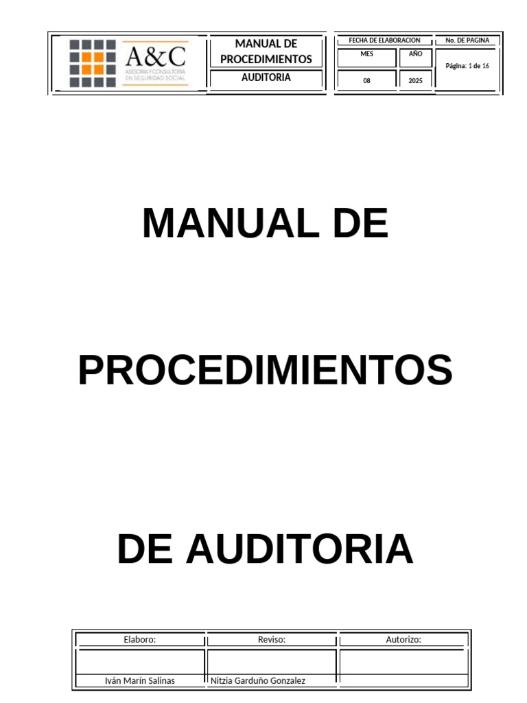 Manual de Procedimientos de Auditoría | PDF | Auditoría