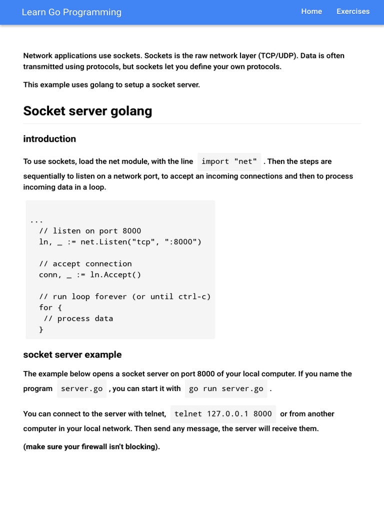 Golang Socket Server Example | PDF