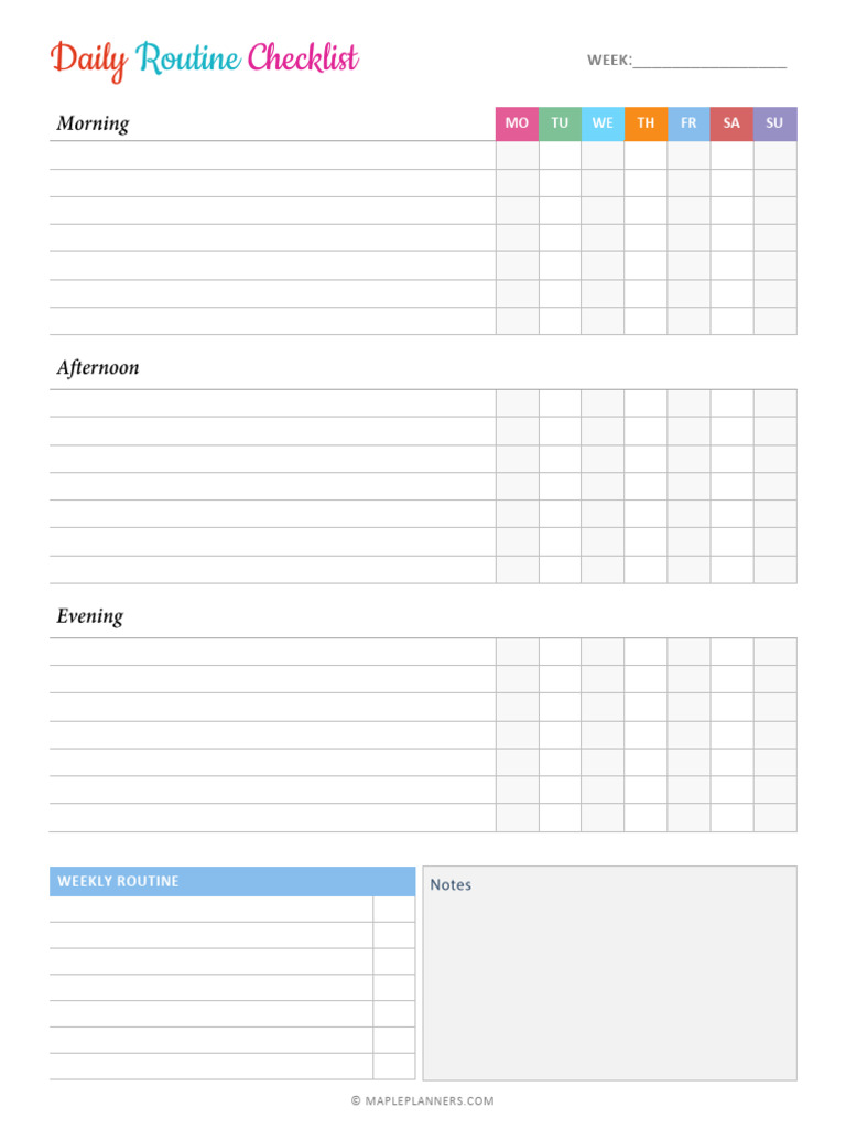Weekly Daily Routine Checklist | PDF