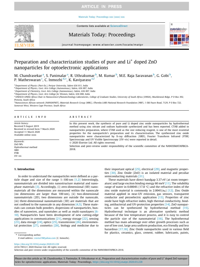 ZnO Nanoparticles: Synthesis & Characterization | PDF | Zinc Oxide ...