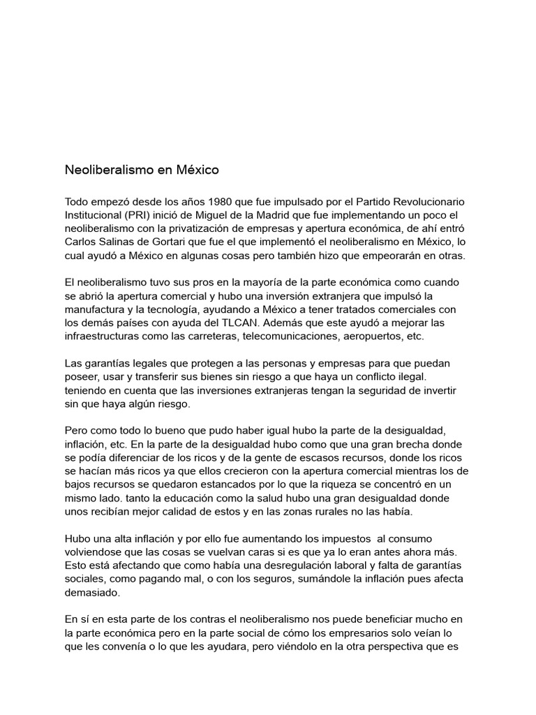 Neoliberalismo en Mexico | PDF | Neoliberalismo | México