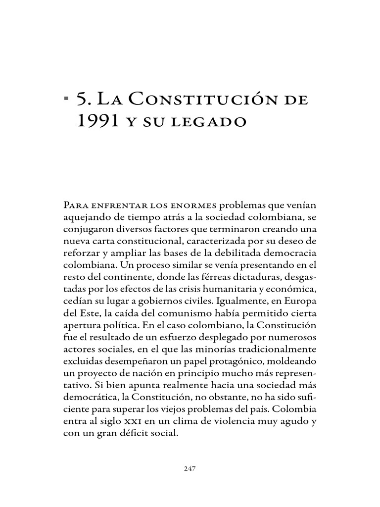 Legado de la Constitución de 1991 en Colombia | PDF | Colombia | Democracia